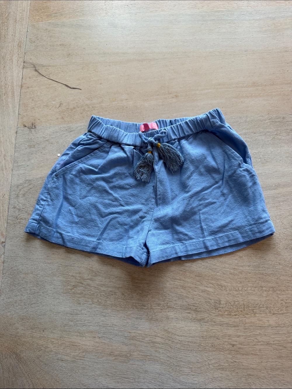 Bisby Girls' Blue Elastic Waist Shorts with Tassel Tie
